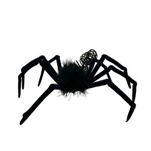 Giant Black Fuzzy Spider Halloween Decoration With Glitter Legs & Spring Coil